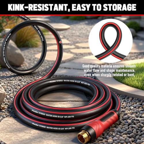 Garden Hose 75ft x 5/8", NON-EXPANDABLE Heavy Duty Hose with Nozzle - size: 75FT