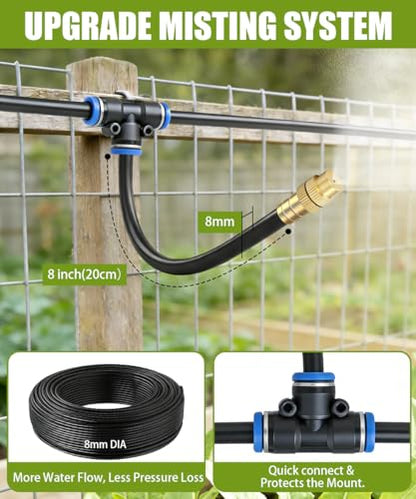 80FT 5/16" Misting Irrigation System for Garden with 30 Adjustable Nozzles - size: Mist 80 FT+30 Nozzles