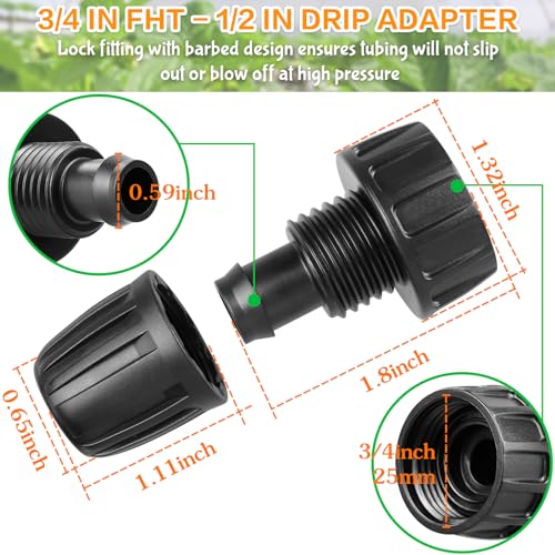 Gardrip 3/4 Inch Female Pipe Thread to 1/2 Inch Drip Irrigation Tubing Adapter: 6 Pieces 1/2 In. Barbed Drip Line x 3/4 In. Faucet PVC Adapter Connect 3/4" FHT Faucet Garden Hose - size: 3/4" to 1/2" Faucet Adapter-6P