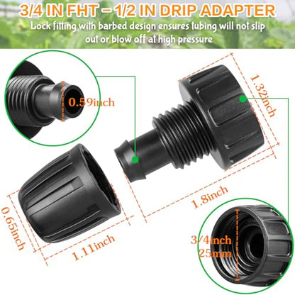 Gardrip 3/4 Inch Female Pipe Thread to 1/2 Inch Drip Irrigation Tubing Adapter: 6 Pieces 1/2 In. Barbed Drip Line x 3/4 In. Faucet PVC Adapter Connect 3/4" FHT Faucet Garden Hose - size: 3/4" to 1/2" Faucet Adapter-6P