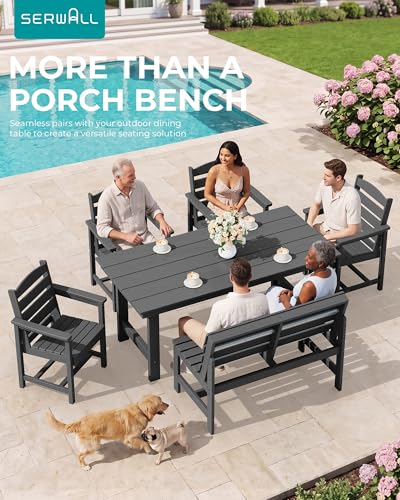 SERWALL Armless Outdoor Bench, All Weather HDPE Porch Bench, 1 Pack, Grey - color: Grey