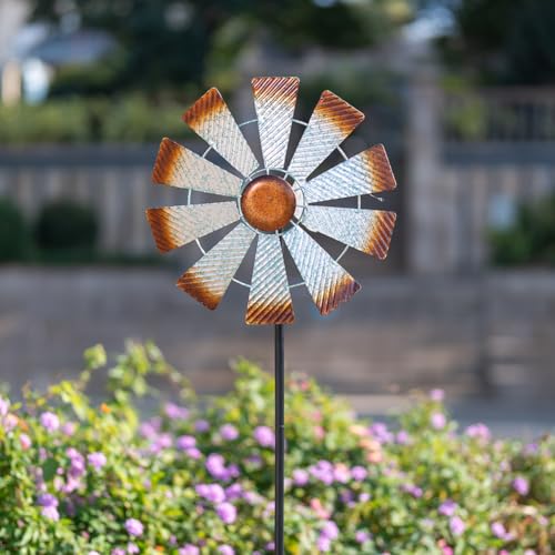 Viveta Metal Wind Spinners, Garden Wind Sculptures & Spinners - color: Silver Brown-single