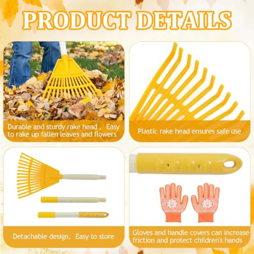 2PCS Adjustable Kids Rakes for Leaves & 2 Pairs Gloves, 34" Plastic Garden Yard Rake Small Childrens Lawn Rake Toddler Leaf Rakes with Detachable Hardwood Handle Gardening Tools for Boy Girl, Yellow - color: 2PCS Plastic Rakes+2 Pair Gloves