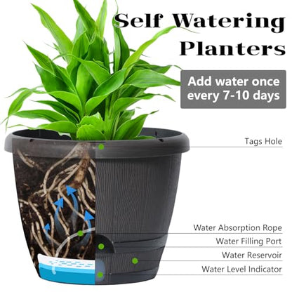 Sun-E 10" Self-Watering Whiskey Barrel Planters 3 Pack for Indoor Outdoor - color: Mix Colour Set