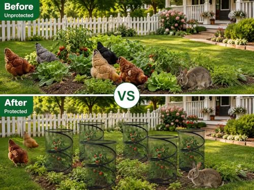 5 Pack Pop Up Insect Barrier Plant Cover, 20''H x 13''D Pop Up Fine Mesh Plant Protector with 24 Stakes 36 Labels Carry Bags, Pop Up Guard Plant Cover Tents for Vegetables Flowers, Black & White