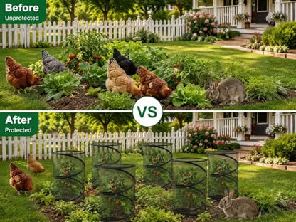 5 Pack Pop Up Insect Barrier Plant Cover, 20''H x 13''D Pop Up Fine Mesh Plant Protector with 24 Stakes 36 Labels Carry Bags, Pop Up Guard Plant Cover Tents for Vegetables Flowers, Black & White