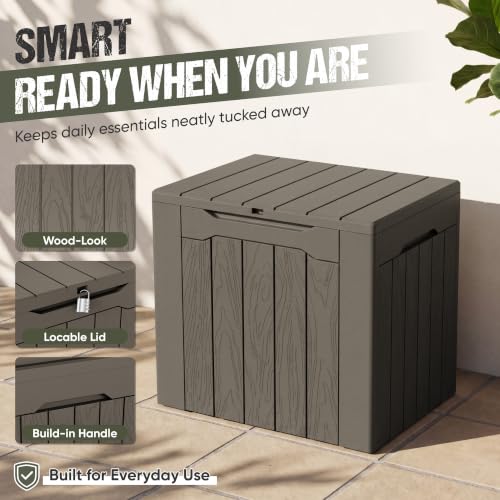 Flamaker Deck Box 30 Gallon, Waterproof Resin Small Storage Box with Lid - color: Deep Brown, size: 30 Gallon