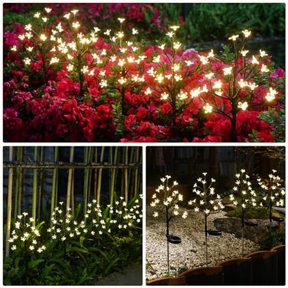8 Pack Solar Lights Outdoor Waterproof, Garden Lights Solar Flowers - color: Warm White Cherry 8Pack