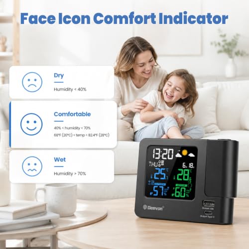 Geevon Projection Alarm Clock for Bedroom Ceiling with Weather Station