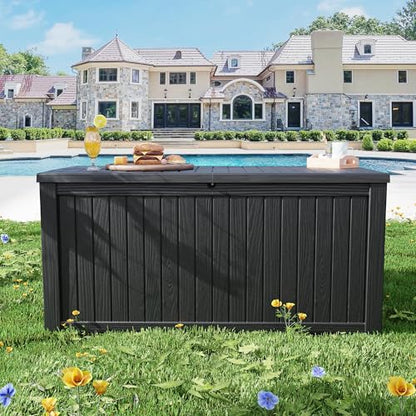 200 Gallon Waterproof Outdoor Storage Box, Lockable Deck Boxes With Handle, Indoor and outdoor Resin Storage Box for Garden Tools, Patio Cushions, Package Delivery, Black - size: 200 Gal