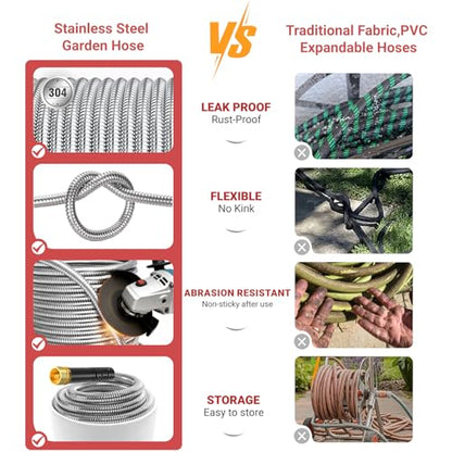 Lefree 100ft Metal Garden Hose with Upgraded Leak‑Proof Rubber Sleeve - color: Silver, size: 100FT