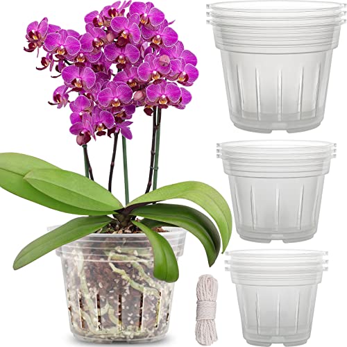 REMIAWY Orchid Pot, 9 Pack Orchid Pots with Holes, 3 Each of 4.8, 5.7 and 6.4 Inch Clear Flower Planter for Repotting, Plastic Slotted Nursery Planters Indoor Outdoor - size: 3 Each of 4.8", 5.7", 6.4"
