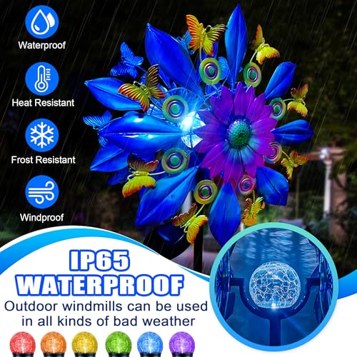 60 in Large Wind Spinners Outdoor, Solar Double Sided Wind Sculpture - color: 60 In-blue