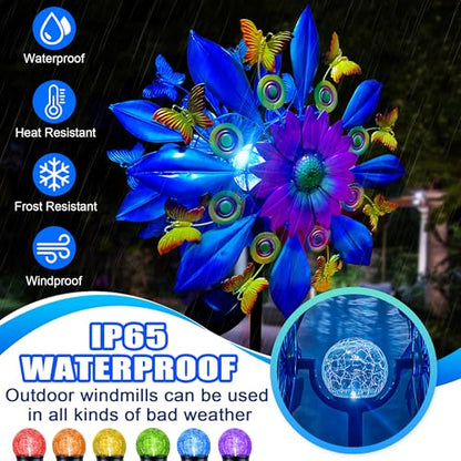 60 in Large Wind Spinners Outdoor, Solar Double Sided Wind Sculpture - color: 60 In-blue