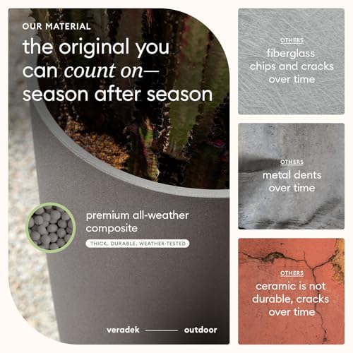 Veradek Mason Series Vega Planter - Tall Round Outdoor Planter with Shelf - color: Gray, size: 28 inch