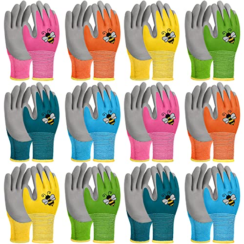 12 Pairs Kids Gardening Work Gloves (Large (Age 9-11)) - size: Large (Age 9-11)