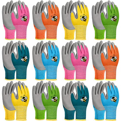 12 Pairs Kids Gardening Work Gloves (Large (Age 9-11)) - size: Large (Age 9-11)