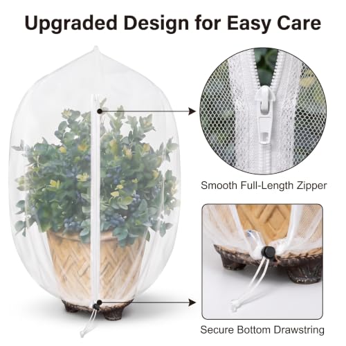 Bush Netting Cover 2 Pack 2.5ft x 3.3 ft, Bird Netting with Zipper & Drawstring, Reusable Berry Bush Netting for Lowbush Blueberries & Garden Plants, Bird Deer Insect and Poultry Barrier