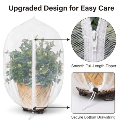Bush Netting Cover 2 Pack 2.5ft x 3.3 ft, Bird Netting with Zipper & Drawstring, Reusable Berry Bush Netting for Lowbush Blueberries & Garden Plants, Bird Deer Insect and Poultry Barrier