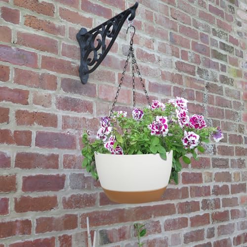 2 Pack Self Watering Hanging Planters: 9.7 Inch Pots with Chain Tray, White - color: White