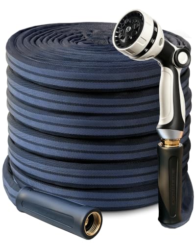 Garden Hose 25 FT, Non-Expanding, 700 PSI Burst, 10-Pattern Nozzle - color: Black, size: 25FT
