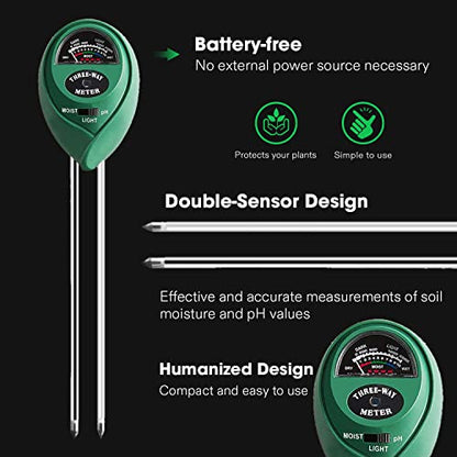 VIVOSUN Plant Soil Moisture Meter, 3-in-1 pH Tester, Indoor & Outdoor Use - size: Soil Tester