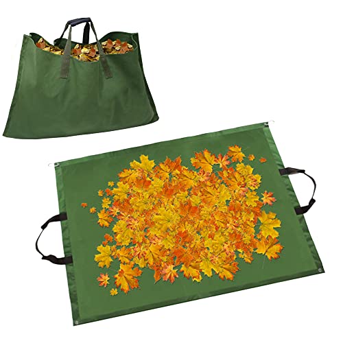 Leaf Bag for Collecting Leaves Reusable Garden Yard Waterproof 2 IN 1 Waste Bags Leaf Tarp Trash Canvas Heavy Duty Storage Lawn Container Collapsible with Handle (Green 2) - color: Green 2