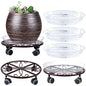 Planterhoma 3 Pack Plant Caddy with Wheels & Saucers, 11.8" Heavy Duty Metal Rolling Plant Stand, Plant Dolly with Lockable Casters, Rustproof Iron Planter Mover for Indoor Outdoor, Bronze - color: Bronze