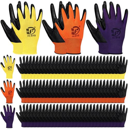 Work Gloves for Men Women Rubber Coated Gardening Gloves - color: Bright Color