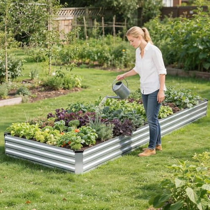 G GOOD GAIN 12x4x1ft Galvanized Raised Garden Bed for Vegetables, Silver - color: Silver, size: 12x4x1FT(1 Pack)
