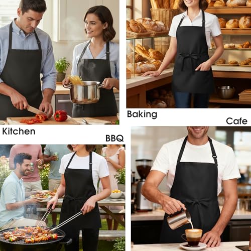 BOHARERS Kitchen Cooking Apron Unisex Adjustable chef apron with 3 pockets, 2 Pack Black - color: 02 Pack Long Black