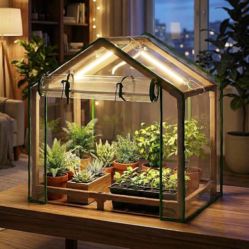 Bamworld Mini Greenhouse Indoor Desktop with Grow Lights - size: 19.68*19.68*15.15 inch