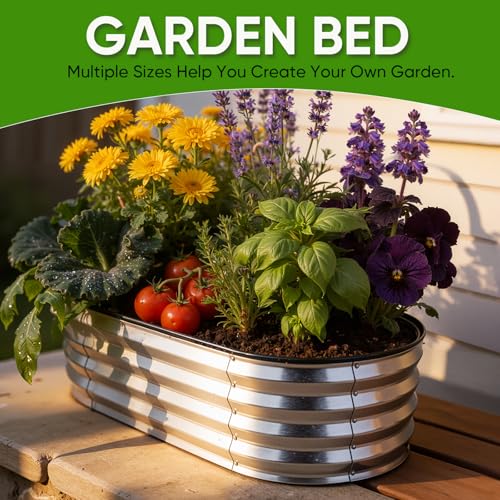 Galvanized Raised Garden Bed 6x3x1ft, Rust-Resistant Metal Oval Planter Box Outdoor, Easy Assembly Planting Bed Kit for Vegetables, Fruits, Herbs - Silver
