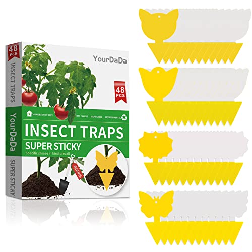 48 Pcs 4 Shapes Yellow Extremely Sticky Traps for Fungus Gnat, Fruit Fly, Fly, Whitefly, Flying Insect Catcher Traps for Houseplants, Kitchen, Indoor/Outdoor, Non-Toxic, Odorless, Pet & Kid Safe - size: 48 Pcs