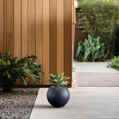 Kante Small Round Sphere Charcoal Concrete Planter 11" Dia, Outdoor - color: Charcoal, size: 11"w x 9.4"h