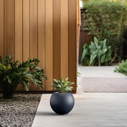 Kante Small Round Sphere Charcoal Concrete Planter 11" Dia, Outdoor - color: Charcoal, size: 11"w x 9.4"h