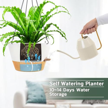 ZMTECH Large 12Inch Self Watering Hanging Planter, Water Window & Chain - color: White