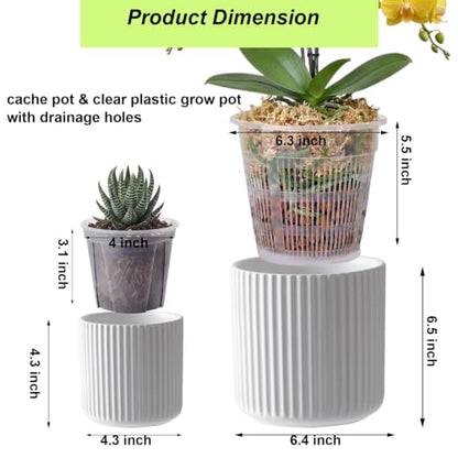 Large Ceramic self Watering Pot for houseplant,6.4inch&4 inch,White - color: White, size: 6.4inch + 4inch