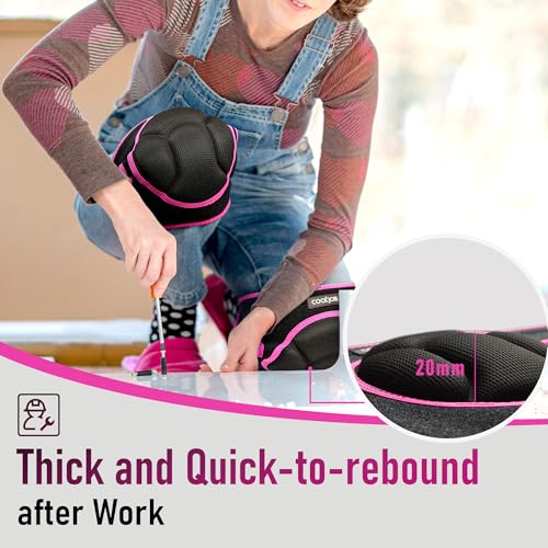 COOLJOB Women Knee Pads for Gardening Work, Floor Cleaning with Foam Pad - color: Pink