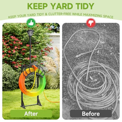 Garden Water Hose Holder with Solar Light & Shepherds Hooks for outside
