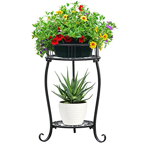 Potted Plant Stand 2 Tier Metal Flower Pot Stand Anti-Rust Heavy Duty Plant Holder Shelf for Home Indoor Outdoor