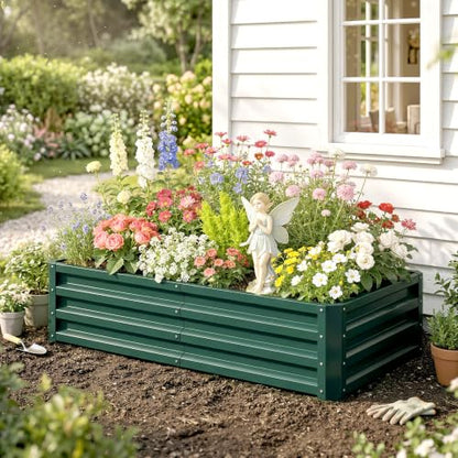 Outsunny 4' x 2' x 1' Galvanized Raised Garden Bed, Green - color: Green