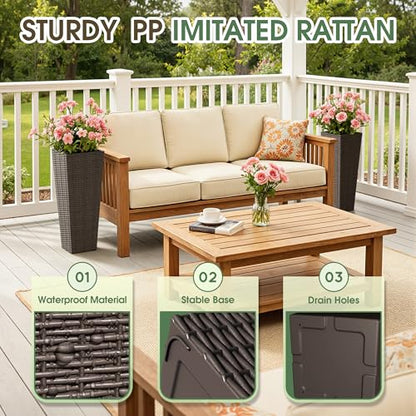 Greesum 23 Inch Tall Plastic Planters with Rattan Texture – Set of 2, Brown - color: Brown, size: 24" without Tray