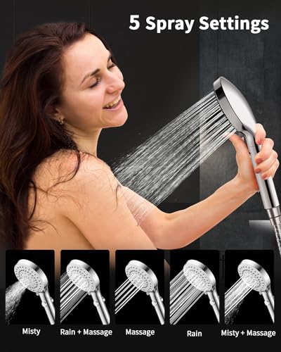 FASDUNT Shower Head with Handheld, High Pressure Showerhead with Long Hose - color: Premium Chrome, style: 6 Spray-Settings