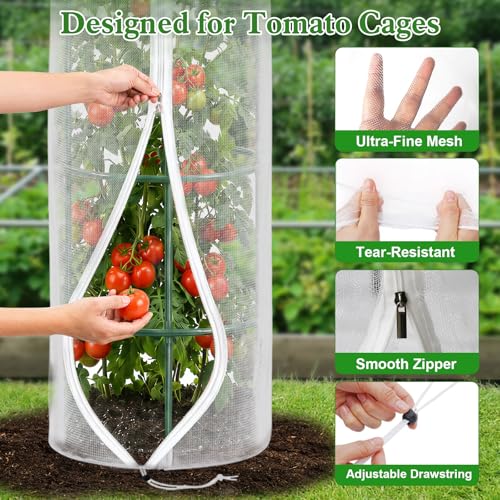 4 Pcs 57"X15.7" Round Tomato Netting with Zipper, Insect Bird Cover - size: Round-4PCS