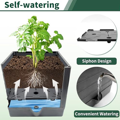 Tomato Planter with Trellis, 57 Inch Self-Watering Planter Box 2-Pack, Grey Planter with Metal Support for Outdoor Indoor Climbing Plants - size: Trapezoid