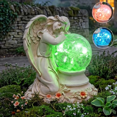 Solar Angel Garden Statue Outdoor, Memorial Angel Figurine - color: Angel