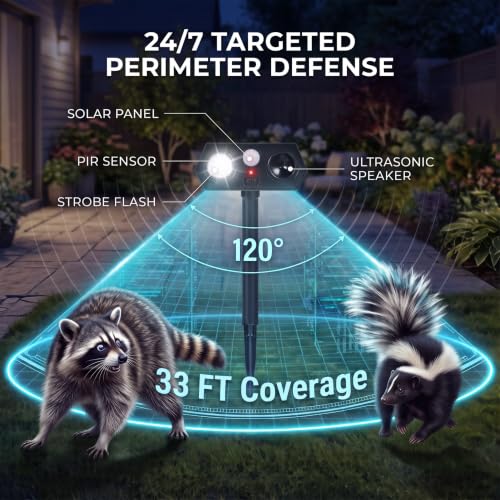 2026 Solar Ultrasonic Racoon Fortress Pro, Deer Cat Repellent