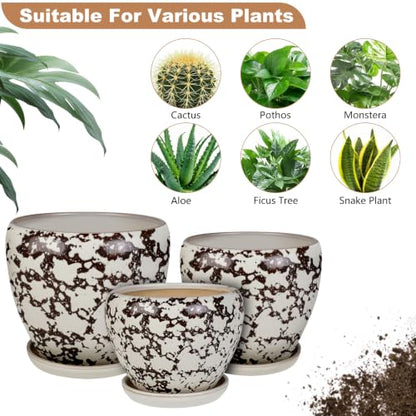 Ceramic Plant Pots With Saucer & Drainage Hole, 10 inch Indoor Flower Pots - color: White, size: 10 inch