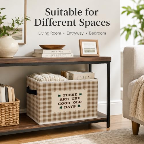 Good Old Days Storage Basket, Brown Plaid Fabric Bin - color: 16 Color